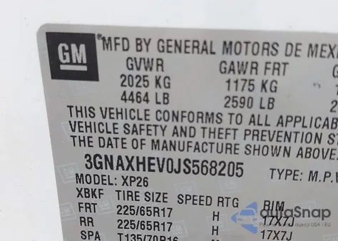 2018 Chevrolet Equinox Ls из США, поврежденный, VIN 3GNAXHEV0JS568205